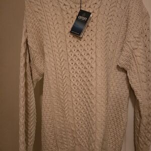 Aran Men's Or Women's Beige Cable Knit Crewneck Sweater